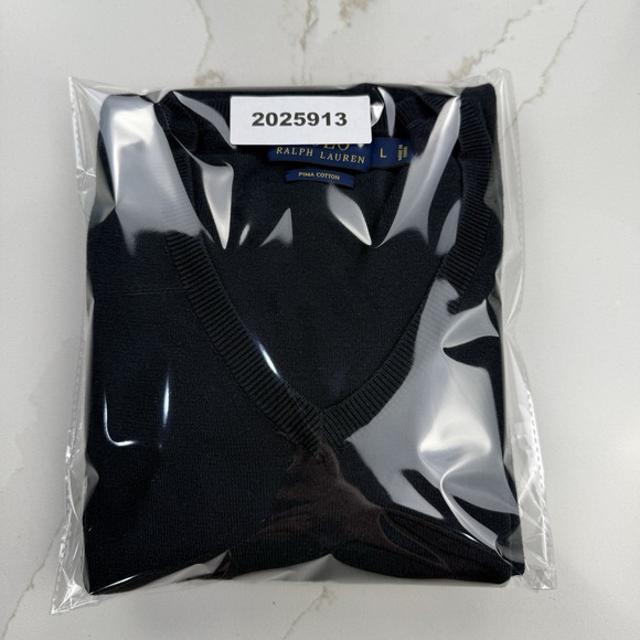 Polo Ralph Lauren V Neck Sweater Mens L Black Pima Cotton Purple Pony Preppy - Picture 8 of 8